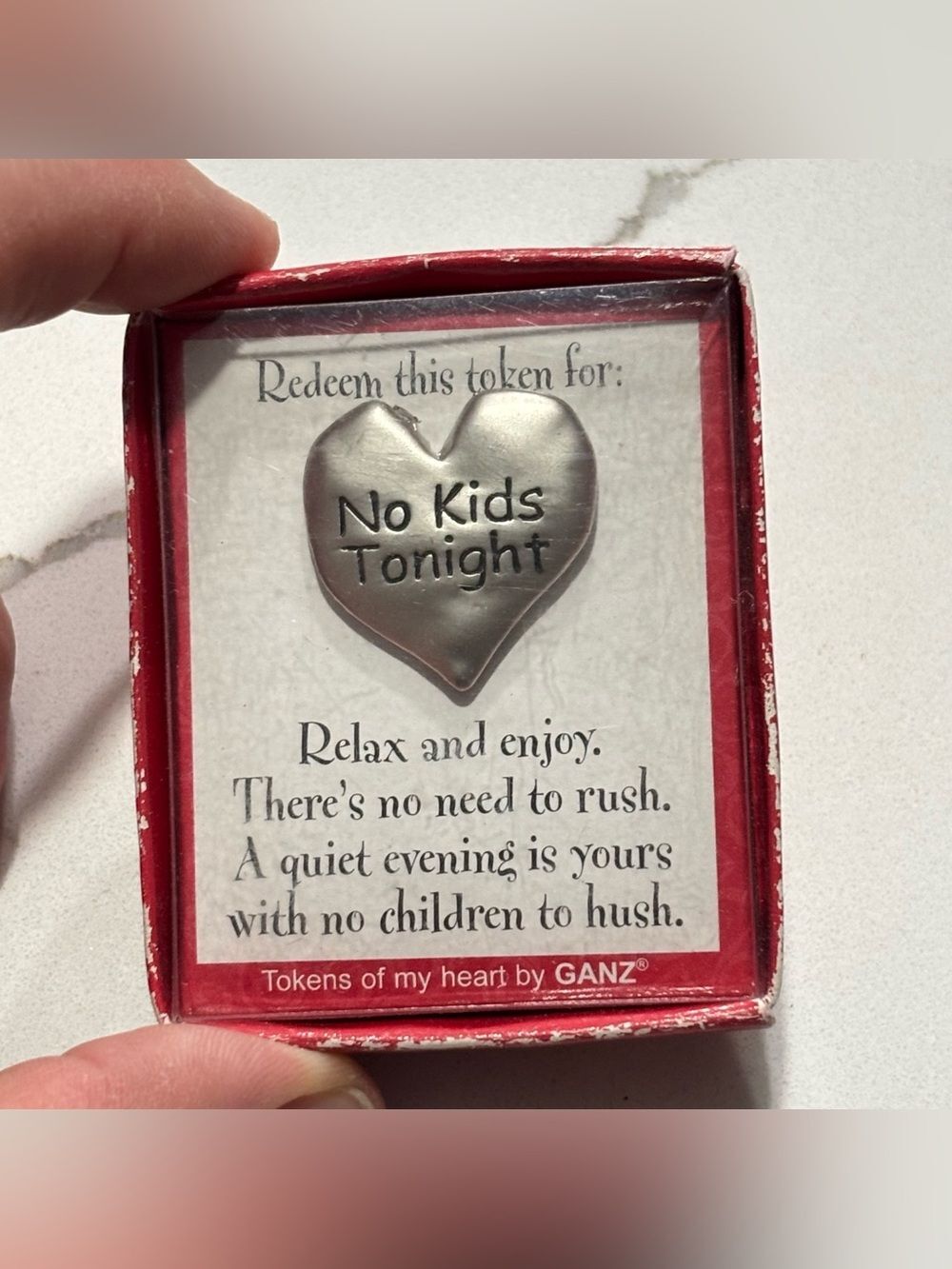 GANZ Silver Tone Heart Token in Red Box - "No Kids Tonight" Gift Valentines Day
